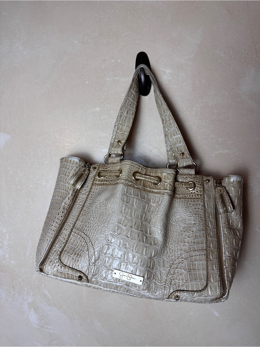 Jessica Simpson Y2K Croc-Embossed Shoulder Tote in Taupe